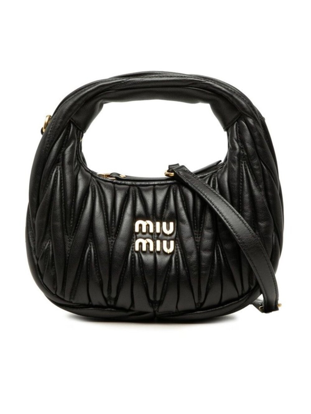 Miu Miu Matelasse Wonder 2-Way Shoulder Bag Black Leather